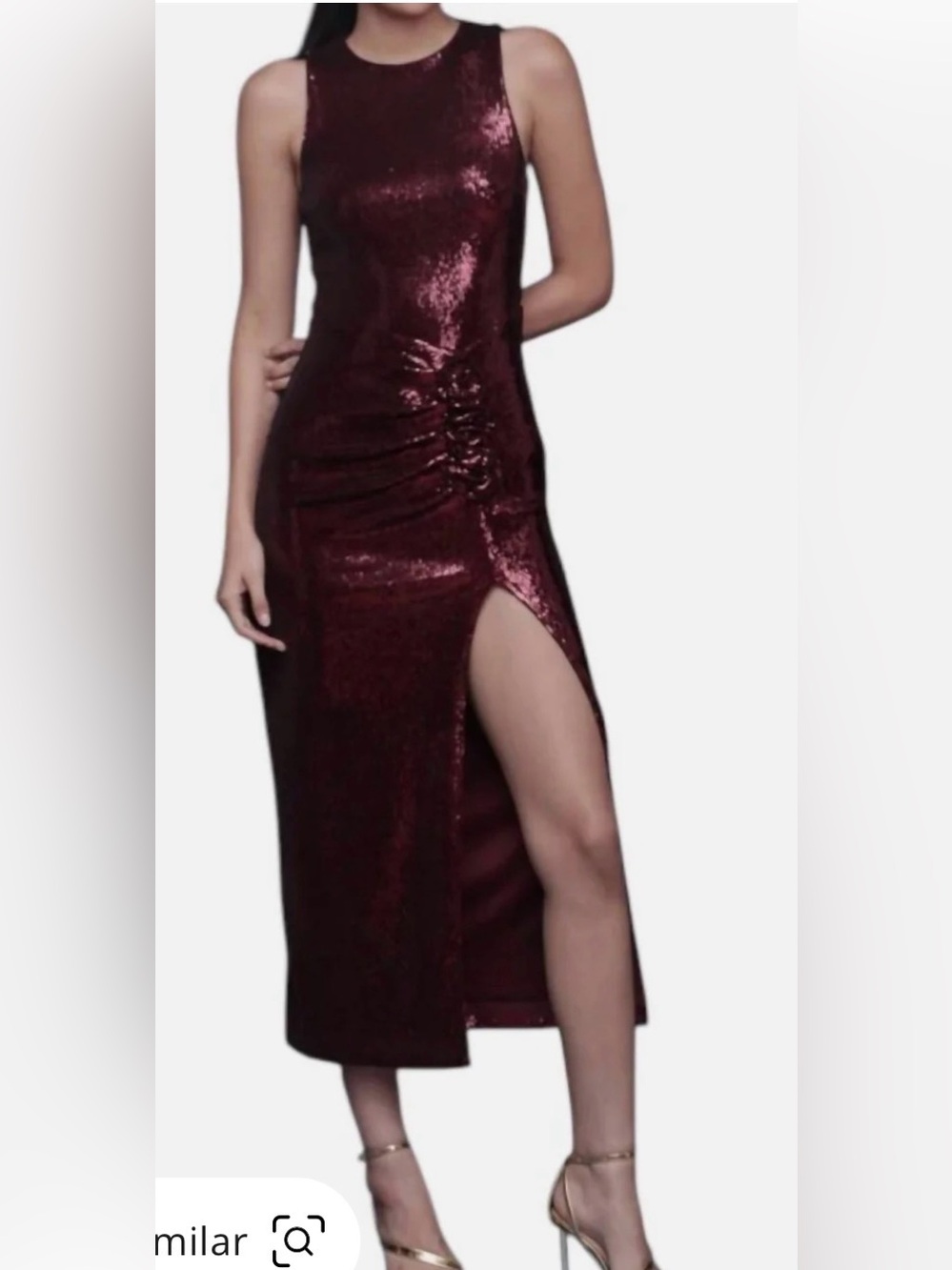 Avec Les Filles Sequin Maxi Rosette Detail, High Slit Burgundy Size 10 Gown. NWT - Picture 2 of 12